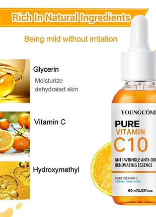 Esencia Facial de vitamina C, ácido hialurónico, suero iluminador de piel oscura, se desvanece, líneas finas, reparación hidratante, suero opaco, cuidado de la piel Facial