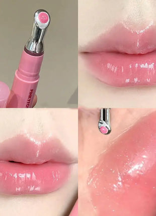 Brillo labial con vitamina E, suero labial hidratante y voluminizador, brillo labial con color, bálsamo labial humectante para labios brillantes, translúcidos y suaves.
