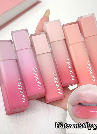 Cappuvini Nude Water Mist Lip Glaze Matte Velvet White Lip Gloss Lápiz labial de larga duración