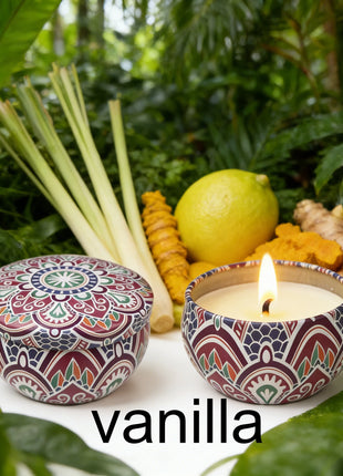 1 paquete de velas de aromaterapia con fragancia de jamón, velas de aromaterapia con lata pequeña, disponible en una flor de té blanca, hierba de cola de zorra, jazmín, vainilla, fresía, aroma de leche de coco