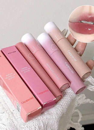 Cappuvini brillo de agua transparente de cuatro colores brillo de labios jugo hidratante brillo de labios fácil de aplicar lápiz labial de maquillaje de larga duración