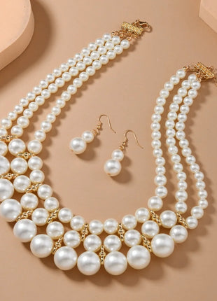 Conjunto de joyería de boda nupcial, collar y pendientes de perlas de imitación hechos a mano multicapa, accesorios de fiesta para mujer