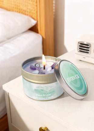 Velas perfumadas de 3 oz, aroma de lavanda y manzanilla con cristales curativos, ideales para regalos navideños, Navidad/Halloween y decoración del hogar