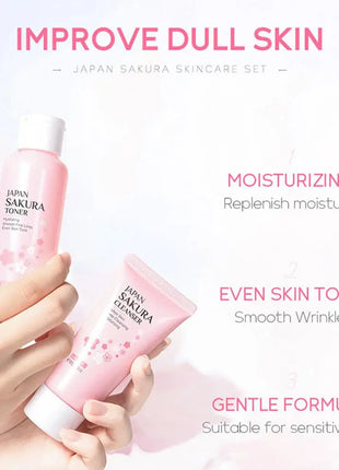 Sets de cuidado de la piel Sakura con limpiador, sérum, crema para ojos, crema facial, productos de belleza para mujeres, kit de cuidado de la piel para viaje