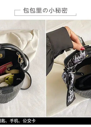 Bolso tipo cubo tejido a mano para mujer, Mini bolso tipo cubo con cadena, bandolera para mujer, bolso Hobo de verano