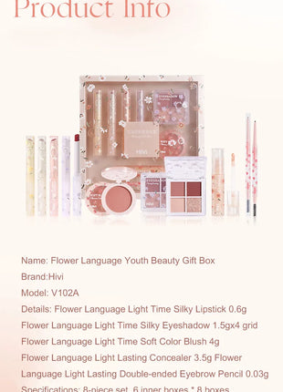 Set de belleza de 8 piezas con maquillaje de lápiz labial, corrector, sombra de ojos, cejas y rubor