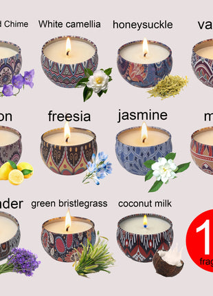1 paquete de velas de aromaterapia con fragancia de jamón, velas de aromaterapia con lata pequeña, disponible en una flor de té blanca, hierba de cola de zorra, jazmín, vainilla, fresía, aroma de leche de coco