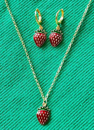 Conjunto de pendientes y collar de joyería de fresa, joyería independiente y2k