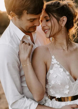 Conjunto de joyería de oro para mujer, delicado collar de perlas y aretes chapados en oro/plata de 14 quilates con pendientes colgantes, pulseras y collar