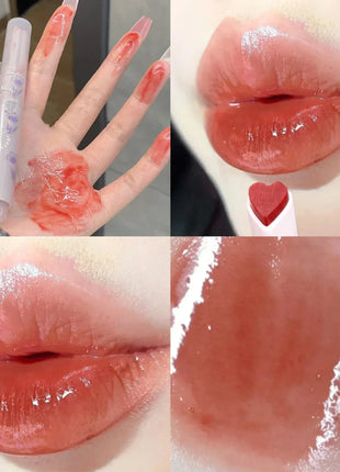 Lápiz labial hidratante, resistente al agua, esmalte de labios de gelatina, espejo de agua, brillo de labios en forma de corazón, taza antiadherente, cosmético coreano