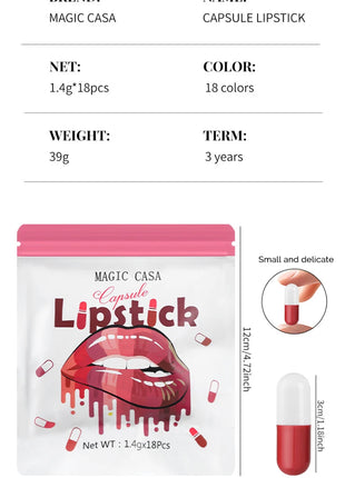 MAGIC CASA Juego de lápiz labial cápsula de 18 colores: mini mate, duradero, resistente al agua, sin transferencia, acabado mate suave