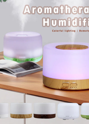 Difusor de aceites esenciales de 500ml, difusor silencioso de niebla aromática, difusor de aroma, humidificador de aire ultrasónico con Control remoto de grano de madera