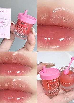 Cappuvini Juice Taza de paja Mascarilla para labios con sabor a fruta Hidratante para el día y la noche en otoño e invierno Previene la sequedad Hidratante duradero Mejora las líneas de los labios Cuidado profundamente hid