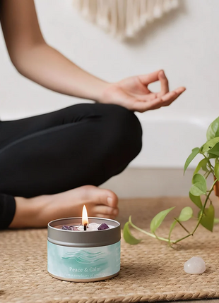 Velas perfumadas de 3 oz, aroma de lavanda y manzanilla con cristales curativos, ideales para regalos navideños, Navidad/Halloween y decoración del hogar