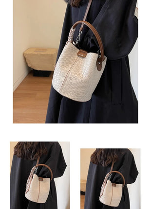 Bolso bandolera cilíndrico de piel sintética para mujer, bolso de hombro de mano de nuevo estilo a la moda, bolso tipo cubo para ir al trabajo de gran capacidad