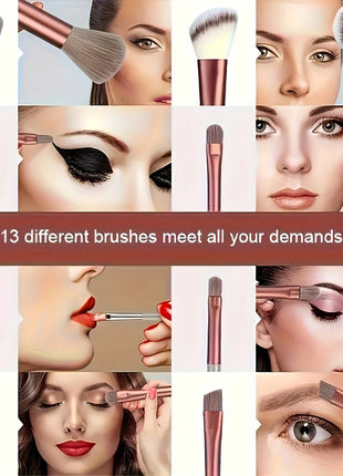 Juego de brochas de maquillaje, 13 piezas, rostro, delineador de ojos, base, corrector, sombra de ojos, juego de brochas de maquillaje para viajes y uso diario