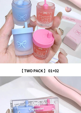 Cappuvini Juice Taza de paja Mascarilla para labios con sabor a fruta Hidratante para el día y la noche en otoño e invierno Previene la sequedad Hidratante duradero Mejora las líneas de los labios Cuidado profundamente hid