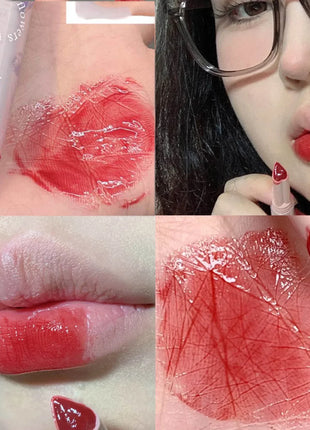 Lápiz labial hidratante, resistente al agua, esmalte de labios de gelatina, espejo de agua, brillo de labios en forma de corazón, taza antiadherente, cosmético coreano