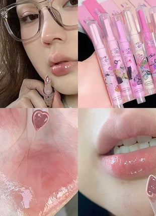 Lápiz labial hidratante, resistente al agua, esmalte de labios de gelatina, espejo de agua, brillo de labios en forma de corazón, taza antiadherente, cosmético coreano