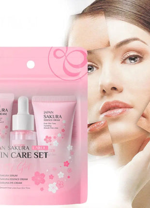 Sakura-Kit de 3 piezas para mujer, crema facial, esencia para ojos, suero para el cuidado de la piel, caja de regalo