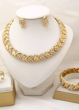 Conjunto de joyería de Dubái para mujer, collar de lujo chapado en oro de 18 quilates, pendientes, pulsera y anillo, joyería para fiesta de boda, tendencia