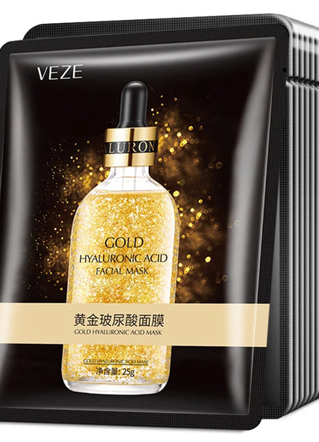 Mascarilla Facial de ácido hialurónico de oro de 24K, 10 Uds., reafirmante, hidratante, belleza, hoja para el cuidado de la piel, mascarilla Facial, cuidado Facial