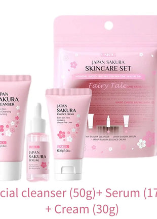 Sets de cuidado de la piel Sakura con limpiador, sérum, crema para ojos, crema facial, productos de belleza para mujeres, kit de cuidado de la piel para viaje