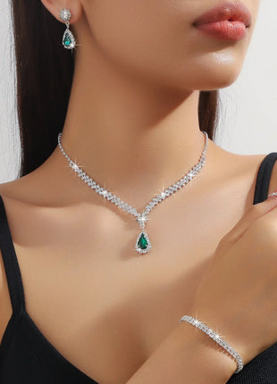 Conjunto de joyería de boda para mujer, pendientes, collar, pulsera, conjunto de joyería nupcial de tres piezas, accesorios lujosos y de alta gama