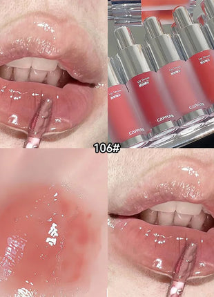 Brillo de labios para biberones Cappuvini: acabado de espejo hidratante, brillo de labios efecto vidrio para labios similares a la gelatina,