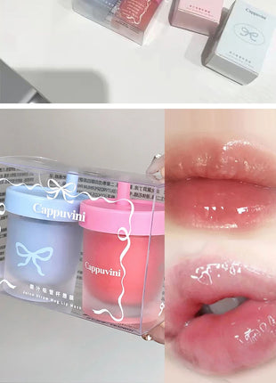 Cappuvini Juice Taza de paja Mascarilla para labios con sabor a fruta Hidratante para el día y la noche en otoño e invierno Previene la sequedad Hidratante duradero Mejora las líneas de los labios Cuidado profundamente hid