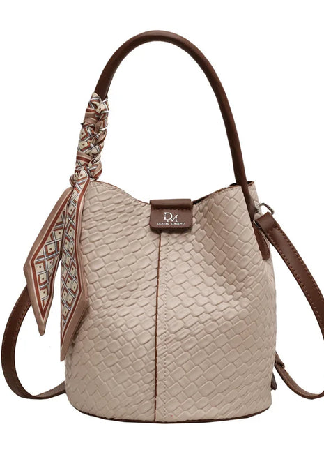 Bolso tipo cubo para mujer a la moda, elegante bolso con efecto tejido de Color sólido, bolso de hombro y bolso cruzado, se puede llevar a mano