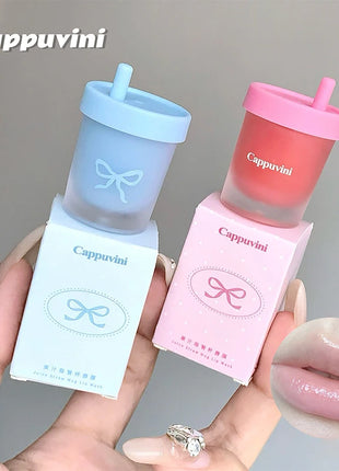 Cappuvini Juice Taza de paja Mascarilla para labios con sabor a fruta Hidratante para el día y la noche en otoño e invierno Previene la sequedad Hidratante duradero Mejora las líneas de los labios Cuidado profundamente hid