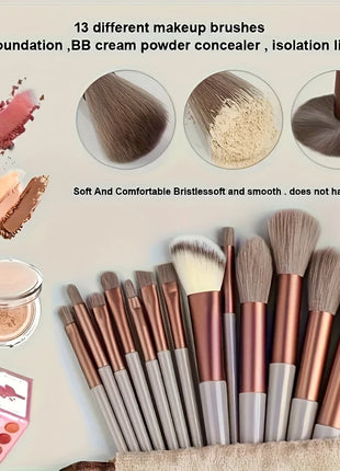 Juego de brochas de maquillaje, 13 piezas, rostro, delineador de ojos, base, corrector, sombra de ojos, juego de brochas de maquillaje para viajes y uso diario