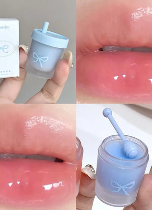 Cappuvini Juice Taza de paja Mascarilla para labios con sabor a fruta Hidratante para el día y la noche en otoño e invierno Previene la sequedad Hidratante duradero Mejora las líneas de los labios Cuidado profundamente hid