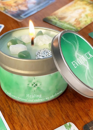 Velas perfumadas de 3 oz, aroma de lavanda y manzanilla con cristales curativos, ideales para regalos navideños, Navidad/Halloween y decoración del hogar