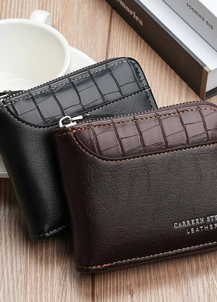 Cartera de cuero para hombre, monedero de lujo para hombre, tarjeteros con cremallera y bolsillo para monedas, billeteras Rfid, regalos para hombre, bolsa de dinero