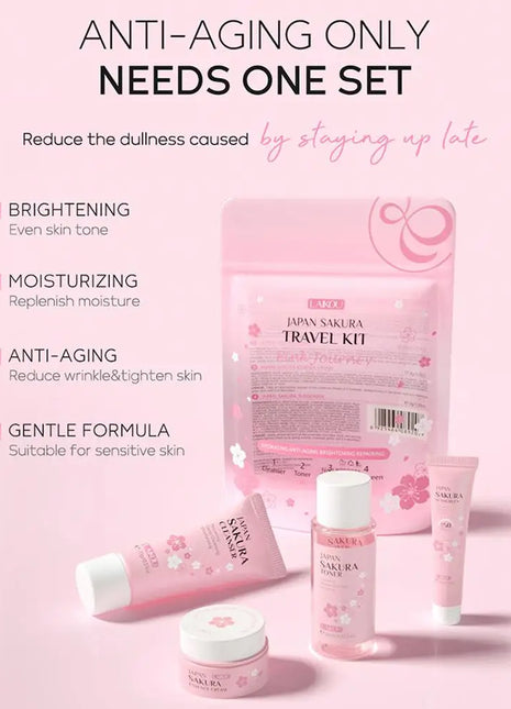 Sets de cuidado de la piel Sakura con limpiador, sérum, crema para ojos, crema facial, productos de belleza para mujeres, kit de cuidado de la piel para viaje