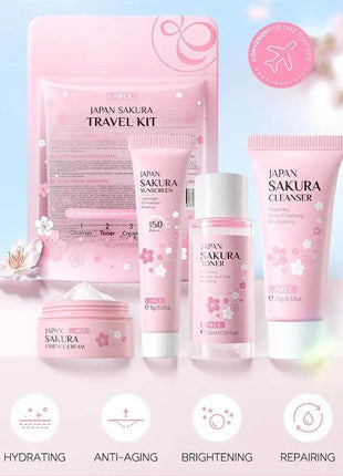 Sakura-juegos y kits para el cuidado de la piel con limpiador, suero, crema para ojos, crema de esencia, productos de belleza para mujeres, juegos de regalo, Kit de viaje de rutina