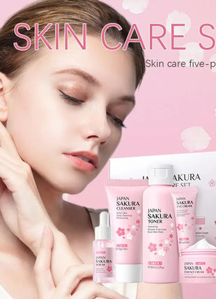 5/3 unids/set Sakura juegos para el cuidado de la piel crema Facial suero tóner limpiador Facial protector solar crema para ojos caja de regalo producto para el cuidado de la piel Facial