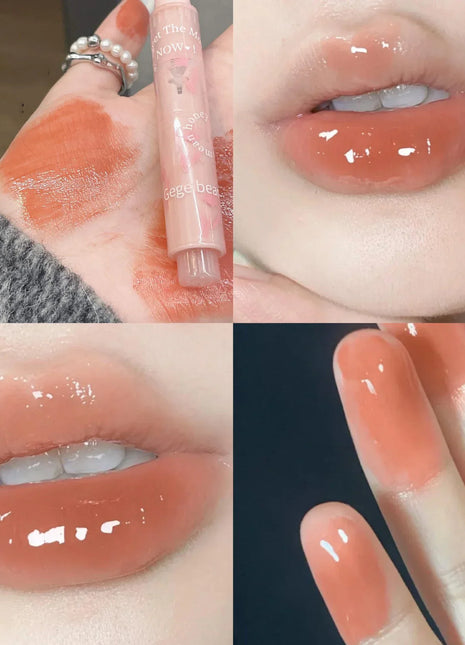 Lápiz labial hidratante, resistente al agua, esmalte de labios de gelatina, espejo de agua, brillo de labios en forma de corazón, taza antiadherente, cosmético coreano