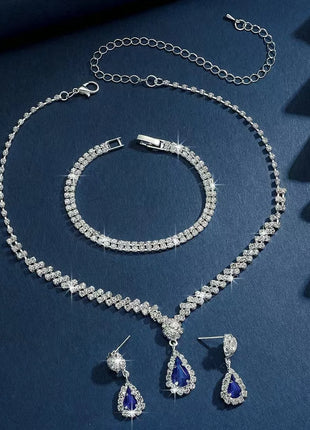 Conjunto de joyería de boda para mujer, pendientes, collar, pulsera, conjunto de joyería nupcial de tres piezas, accesorios lujosos y de alta gama