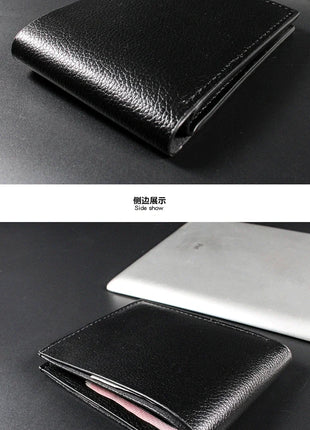 Cartera para hombre, billeteras de cuero genuino para hombre, producto Premium, billeteras de Cuero de vaca Real para hombre, Walet corto negro, Portefeuille Homme
