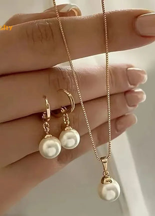 2 piezas de conjunto de joyería de perlas redondas, pendientes, colgantes, collares, conjunto de joyería de boda exquisita y de moda para mujer, regalos