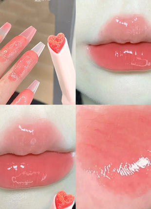 Lápiz labial hidratante, resistente al agua, esmalte de labios de gelatina, espejo de agua, brillo de labios en forma de corazón, taza antiadherente, cosmético coreano