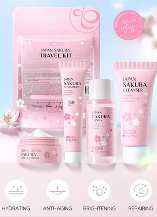 Sakura-juegos y kits para el cuidado de la piel con limpiador, suero, crema para ojos, crema de esencia, productos de belleza para mujeres, juegos de regalo, Kit de viaje de rutina