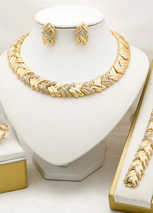 Conjunto de joyería de Dubái para mujer, collar de lujo chapado en oro de 18 quilates, pendientes, pulsera y anillo, joyería para fiesta de boda, tendencia