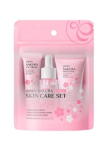 Sakura-Kit de 3 piezas para mujer, crema facial, esencia para ojos, suero para el cuidado de la piel, caja de regalo