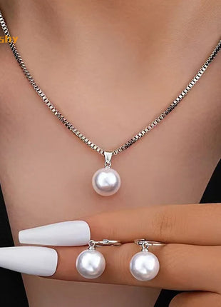 2 piezas de conjunto de joyería de perlas redondas, pendientes, colgantes, collares, conjunto de joyería de boda exquisita y de moda para mujer, regalos