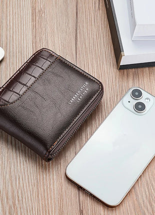 Cartera de cuero para hombre, monedero de lujo para hombre, tarjeteros con cremallera y bolsillo para monedas, billeteras Rfid, regalos para hombre, bolsa de dinero