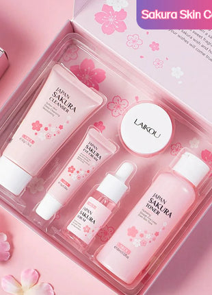 5/3 unids/set Sakura juegos para el cuidado de la piel crema Facial suero tóner limpiador Facial protector solar crema para ojos caja de regalo producto para el cuidado de la piel Facial